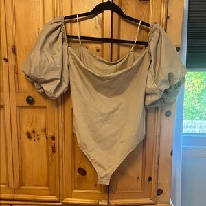 Express Tan Puff Sleeve Bodysuit
